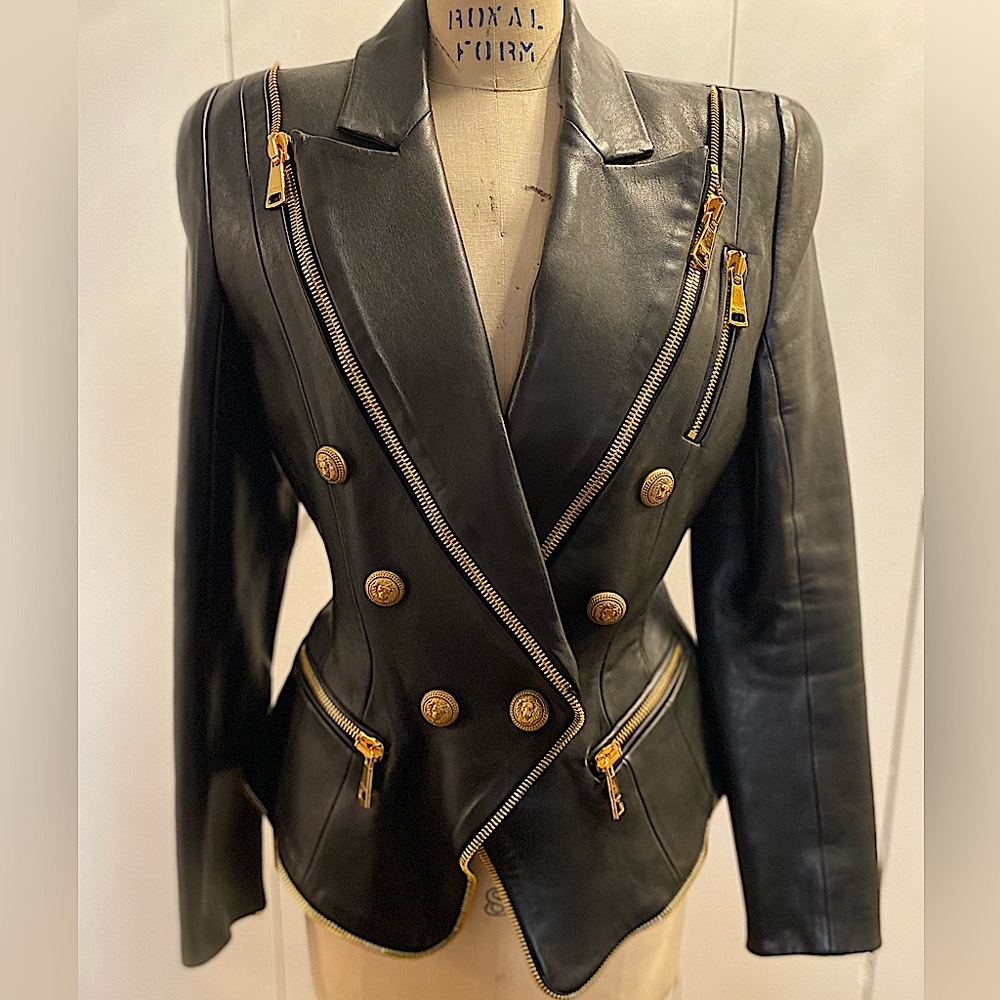 BALMAIN ZIPPER DETAILS LEATHER JACKET IN BLACK - Picture 3 of 16